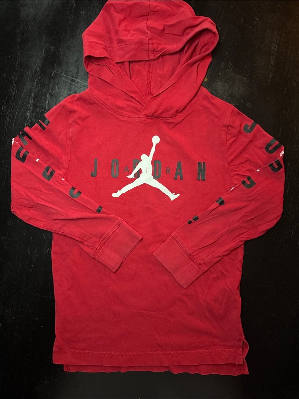 Jordan Red Boys' Long-Sleeve Hooded Pullover with White Jumpman